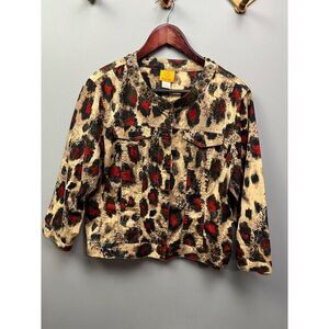 RUBY RD Jacket womens size 14 Animal print‎ cropped button front